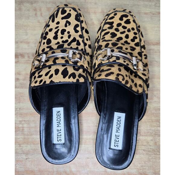 Steve Madden Rylie Mules Women's 8M Leopard Print Cow Hair Vegan Leather Slip On - Picture 1 of 8